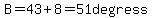 B=43%2B8=51degress
