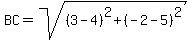 BC=sqrt%28%283-4%29%5E2%2B%28-2-5%29%5E2%29