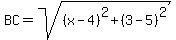 BC=sqrt%28%28x-4%29%5E2%2B%283-5%29%5E2%29