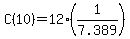 C%2810%29+=+12%2A%281%2F7.389%29