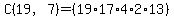 C%2819%2C7%29=%2819%2A17%2A4%2A2%2A13%29