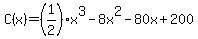 C%28x%29=%281%2F2%29x%5E3-8x%5E2-80x%2B200