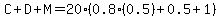 C%2BD%2BM=20%280.8%280.5%29%2B0.5%2B1%29