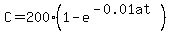C=200%281-e%5E%28-0.01at%29%29