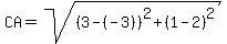 CA=sqrt%28%283-%28-3%29%29%5E2%2B%281-2%29%5E2%29