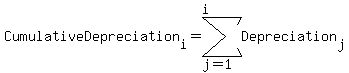 CumulativeDepreciation%5Bi%5D+=+sum%28Depreciation%5Bj%5D%2Cj=1%2Ci%29