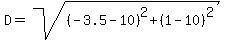 D=sqrt%28%28-3.5-10%29%5E2%2B%281-10%29%5E2%29