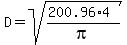 D=sqrt%28%28200.96%2A4%29%2Fpi%29