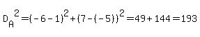 D%5BA%5D%5E2=%28-6-1%29%5E2%2B%287-%28-5%29%29%5E2=49%2B144=193