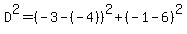 D%5E2=%28-3-%28-4%29%29%5E2%2B%28-1-6%29%5E2