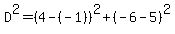 D%5E2=%284-%28-1%29%29%5E2%2B%28-6-5%29%5E2