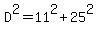 D%5E2=11%5E2%2B25%5E2