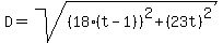 D+=+sqrt%28%2818%28t-1%29%29%5E2+%2B+%2823t%29%5E2%29