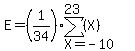 E=%281%2F34%29%2Asum%28%28X%29%2CX=-10%2C23%29
