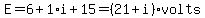 E=6%2B1%2Ai%2B15=%2821%2Bi%29+volts