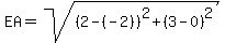 EA=sqrt%28%282-%28-2%29%29%5E2%2B%283-0%29%5E2%29