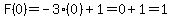 F%280%29=-3%280%29%2B1=0%2B1=1
