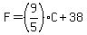 F+=+%289%2F5%29C+%2B+38