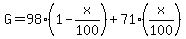 G=98%281-x%2F100%29%2B71%28x%2F100%29