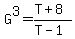G%5E3=%28T%2B8%29%2F%28T-1%29