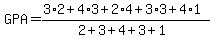 GPA+=+%283%2A2%2B4%2A3%2B2%2A4%2B3%2A3%2B4%2A1%29%2F%282%2B3%2B4%2B3%2B1%29