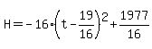 H=-16%28t-19%2F16%29%5E2%2B1977%2F16