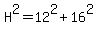 H%5E2=12%5E2%2B16%5E2