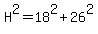 H%5E2=18%5E2%2B26%5E2
