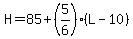 H+=+85+%2B+%285%2F6%29%28L+-+10%29