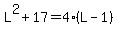 L%5E2%2B17=4%28L-1%29%0D%0A%7B%7B%7BL%5E2%2B17=4L-4