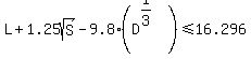 L+%2B+1.25sqrt%28S%29+-+9.8%28D%5E%281%2F3%29%29+%3C=+16.296