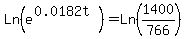Ln%28e%5E%280.0182t%29%29+=+Ln%281400%2F766%29