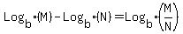 Log%5Bb%5D%28M%29-Log%5Bb%5D%28N%29+=+Log%5Bb%5D%28M%2FN%29