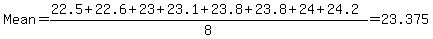 Mean=%28+22.5%2B+22.6%2B+23.0%2B+23.1%2B23.8%2B+23.8%2B+24.0%2B+24.2%29%2F8=23.375