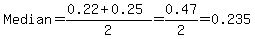 Median=%280.22%2B0.25%29%2F2=0.47%2F2=0.235