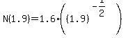 N%281.9%29=1.6%28%281.9%29%5E%28-1%2F2%29%29