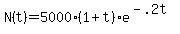 N%28t%29=5000%281%2Bt%29e%5E%28-.2t%29