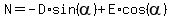 N=-D%2Asin%28alpha%29%2BE%2Acos%28alpha%29