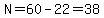 N=60-22=38