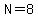 N=8