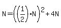 N+=+%28%281%2F2%29N%29%5E2+%2B+4N
