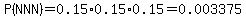 P%28NNN%29=0.15%2A0.15%2A0.15=0.003375