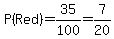 P%28Red%29=35%2F100=7%2F20