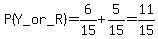P%28Y_or_R%29=6%2F15%2B5%2F15=11%2F15