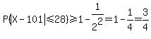 P%28abs%28X+-+101%29+%3C=+28%29+%3E=+1-1%2F2%5E2+=+1-1%2F4+=+3%2F4