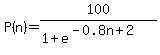 P%28n%29+=+100%2F%281%2Be%5E%28+-0.8n%2B2%29%29