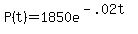 P%28t%29+=+1850e%5E%28-.02t%29