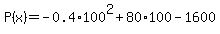 P%28x%29=-0.4%2A100%5E2%2B80%2A100-1600