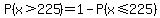 P%28x%3E225%29=1-P%28x%3C=225%29