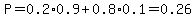 P=0.2%2A0.9%2B0.8%2A0.1=0.26